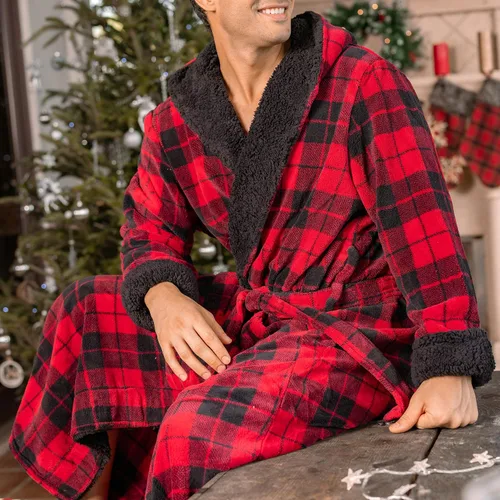 Miniatura 2 de Alexander Del Rossa . Albornoz de forro polar con capucha para hombre