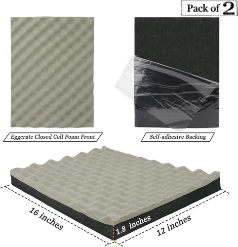 Miniatura 2 de BXI Espuma de celda cerrada insonorizante, paquete de 2 unidades autoadhesivas de 16 x 12 x 1.8 pulgadas de espuma gruesa a prueba de sonido, Gris