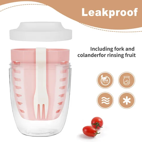 Miniatura 4 de Taza portátil de almacenamiento de ensalada de frutas para picnic y fiesta con tapas y tenedor, contenedores de almacenamiento de frutas de 20 oz