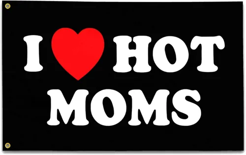 Bandera con texto en inglés "I Love Moms" con texto en inglés "I Love Moms" con texto en inglés "I Love Moms", bandera de 3 x 5 pies, divertida