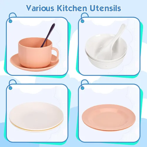 Miniatura 8 de Bruvoalon Juego de 67 piezas de juguetes de cocina para niños, juego de cocina de simulación para niños pequeños con ollas, sartenes, utensilios