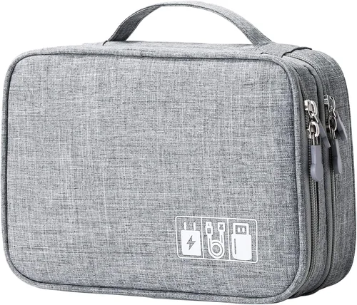 Miniatura 8 de MIRLEWAIY Estuche organizador de cables de viaje de doble capa, accesorios electrónicos, bolsa de transporte para cables de carga, adaptador USB