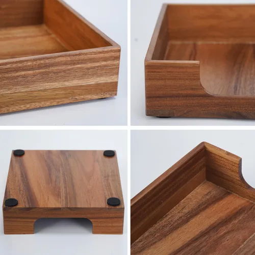 Miniatura 6 de Servilletero de cóctel de acacia para mesa, servilletero de madera, bandeja cuadrada plana para servilletas de bebidas, portaservilletas de cóctel