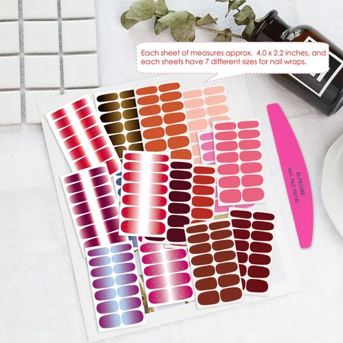 Miniatura 4 de 16 hojas de calcomanías de esmalte de uñas, envolturas de uñas completas con purpurina, tiras de esmalte de uñas de color sólido, tiras de uñas
