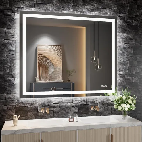 Miniatura 45 de Amorho Espejo de baño LED de 24 x 32 pulgadas con luces, iluminación frontal y retroiluminación, regulable continuamente, antiniebla, vidrio Frente