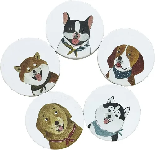 Miniatura 12 de Juego de 6 posavasos redondos absorbentes de piedra de cerámica lindos para bebidas de gato para tazas y tazas, mesa de café, escritorio de oficina