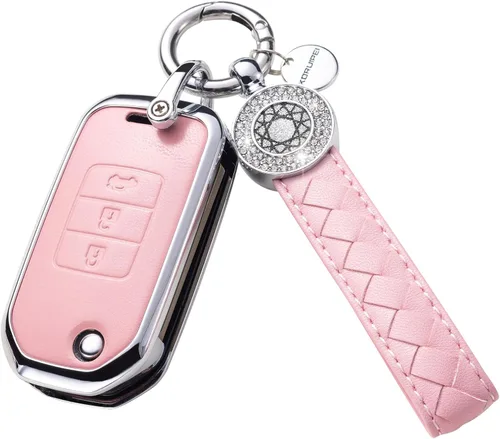 Miniatura 11 de Funda para Llave Honda con Llavero, Carcasa Protectora de Cuero Genuino Rosa con Cristales Compatible con Honda Accord Civic CRV Pilot Odyssey 2022