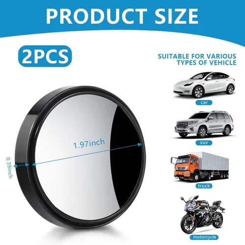 Miniatura 2 de OBTANIM Paquete de 2 espejos de punto ciego de 2 pulgadas de ángulo ajustable HD de vidrio redondo de visión trasera para automóvil, accesorios
