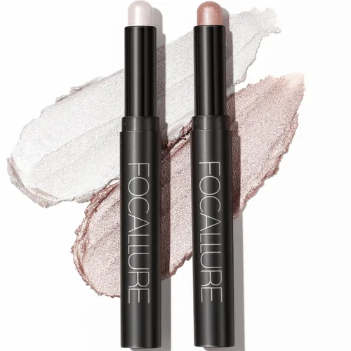 Miniatura 11 de FOCALLURE 2 unidades de sombra de ojos en barra crema, lápiz de sombra de ojos iluminador, juegos de sombra de ojos con fórmula a prueba de arrugas