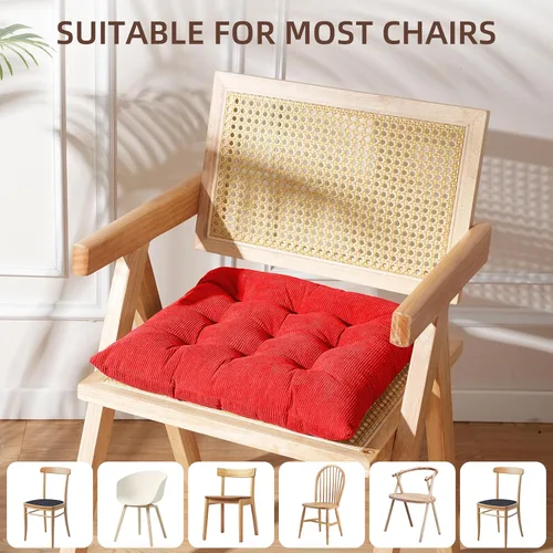 Miniatura 3 de HLOVME - Cojín de silla de corduroy con lazos, ultra suave y cálido, cojín de suelo para niños, rincón de lectura, cómodo, cojín cuadrado para Rojo