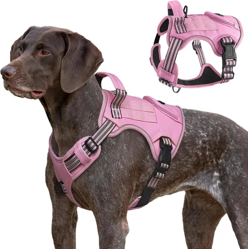 Miniatura 9 de Arnés táctico para perros grandes, chaleco de servicio militar resistente sin tirones con asa de control y 4 parches, arnés ajustable reflectante