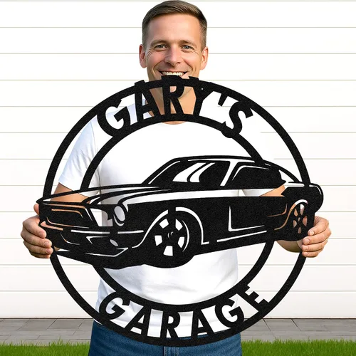 Miniatura 26 de Letrero de metal personalizado para garaje, arte de pared personalizado para hombres, decoración de taller mecánico con nombre, decoración