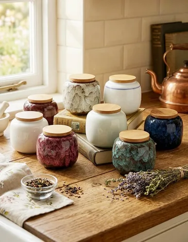 Miniatura 5 de Tarros de almacenamiento de cerámica, exquisitos tarros de alimentos con esmalte para almacenamiento de especias de cocina, tarros para té, tarros