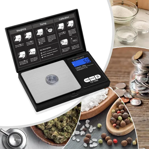 Miniatura 6 de Fuzion Báscula digital de bolsillo de gramo de 35.27 oz/0.00 oz, báscula digital pequeña, gramos, onzas, granos, báscula de hierbas, báscula de Negro