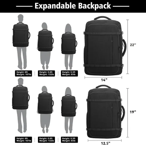 Miniatura 8 de Ample Space Mochila de viaje con garantía de por vida, mochila de mano expandible con puerto de acceso por cable, se adapta a portátiles de 17.3