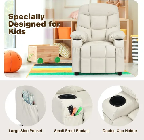 Miniatura 7 de Costzon Silla Reclinable para Niños con Portavasos, Silla de Descanso Ajustable con Reposapiés y Bolsillos Laterales para Habitación de Niños