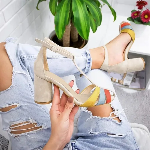 Miniatura 6 de Tenis de moda para mujer, de gamuza de verano, con bloques de color, tacón alto, estilo casual, para mujer