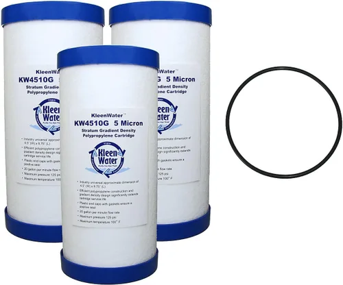 KleenWater Filtros de polietileno de 5 micras de 4.5 x 10 pulgadas, compatibles con cartuchos de filtro de agua GE, paquete múltiple, 3 filtros con