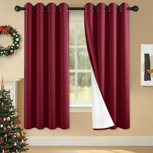 Miniatura 26 de 2 paneles de cortinas 100% opacas, cortinas ligeras con aislamiento térmico con ojales para dormitorio, sala de estar, tratamiento de ventana