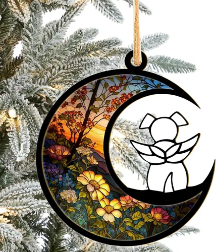 Miniatura 32 de LOVELYPOD Atrapasoles - Regalos conmemorativos de perro para amantes de los perros, una decoración de perro negro en la luna, colgantes de ventana