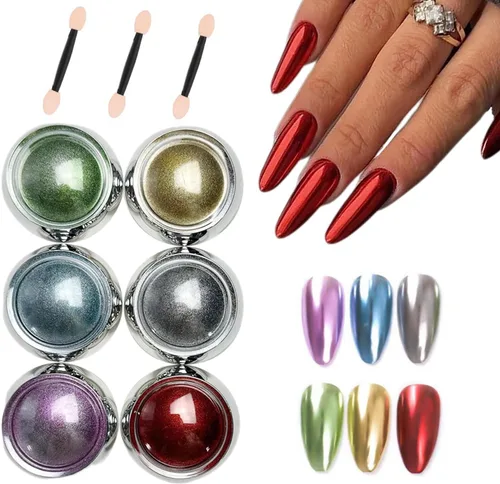 Miniatura 8 de 6 cajas de polvo de uñas cromado, efecto espejo metálico para uñas, holográfico, dorado, bronce, cromado, plateado, negro, marrón, purpurina