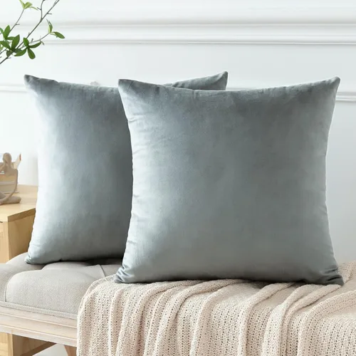 Miniatura 8 de OTOSTAR Juego de 2 fundas de almohada decorativas de terciopelo suave de 24 x 24 pulgadas, fundas de cojín cuadradas sólidas para decoración del Gris