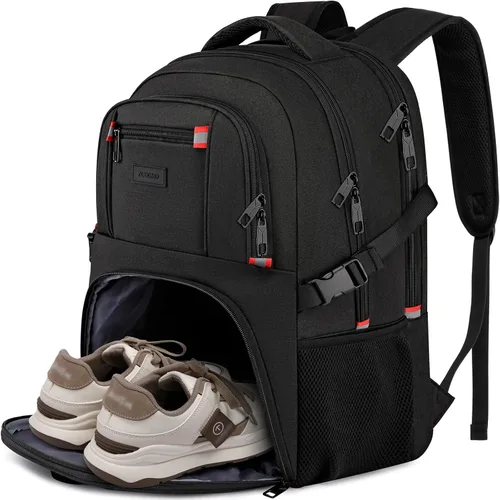 ZUBOND Mochila con compartimento para zapatos para hombres y mujeres, mochila de viaje para laptop de 17.3 pulgadas con puerto USB, mochila de