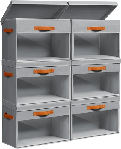 Miniatura 23 de Homsorout Contenedores de almacenamiento grandes con tapas, paquete de 3 organizadores decorativos plegables con ventanas y asas transparentes