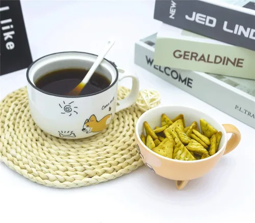 Miniatura 3 de Lindas tazas de café de cerámica Corgi con tapa y cuchara, diseño de perro encantador regalo para niños y niñas