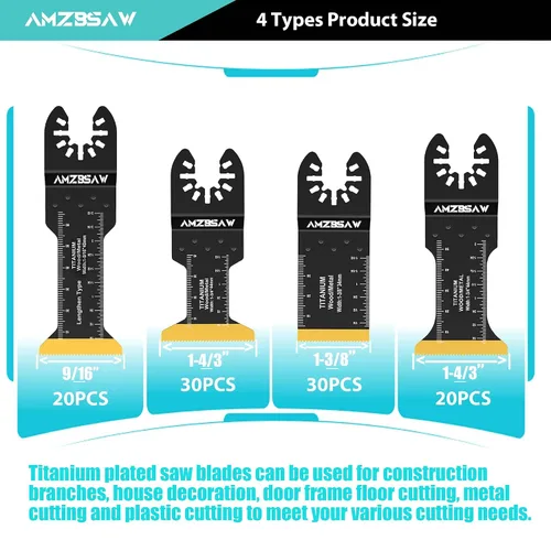 Miniatura 4 de AMZBSAW 100 piezas de cuchillas oscilantes de titanio para multiherramienta de corte de metal, kits de cuchillas multiherramienta para metal