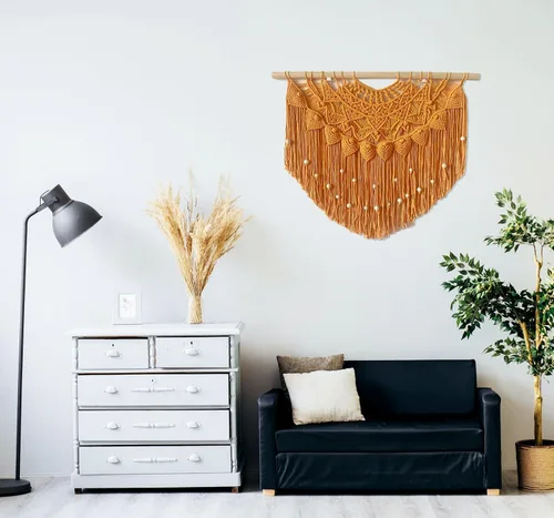 Miniatura 4 de Youngeast Cortina grande de macramé para colgar en la pared, con cuentas estilo bohemio para ventana, macramé, cabecero, sala de estar, decoración