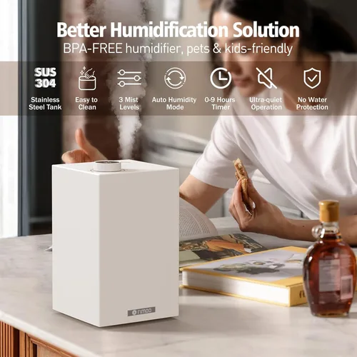 Miniatura 2 de Humidificador de acero inoxidable, humidificadores de niebla fría con solo 3 piezas, fácil de limpiar, humidificador de llenado superior