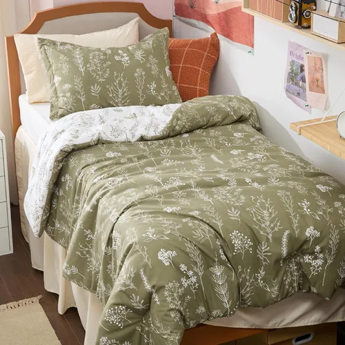 Miniatura 45 de Bedsure - Juego de edredón tamaño King, juego de ropa de cama verde salvia, 3 piezas de ropa de cama floral bonita, 1 edredón reversible suave