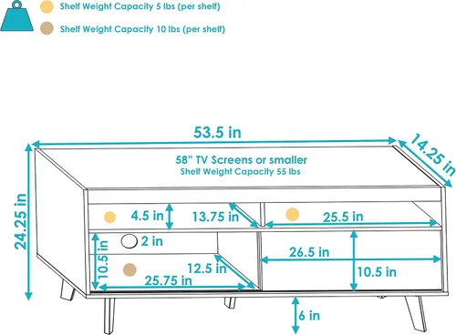 Miniatura 4 de Sunnydaze Soporte de TV moderno Mid-Century para TV de 58 pulgadas, soporte de entretenimiento para sala de estar, estudio o habitación familiar