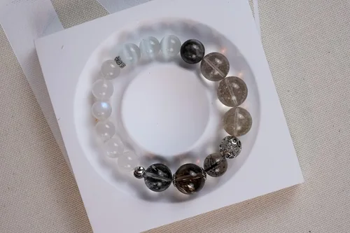 Miniatura 196 de Precious Gemstone Natural Crystal Healing Bracelet, Rutilated Quartz, Moonstone, Quartz Handmade Original Design Bracelet