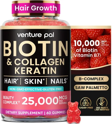 Miniatura 4 de Gomas de Biotina Venture Pal con Colágeno y Queratina - Vitaminas para el crecimiento del cabello y la fortaleza de la piel y las uñas para mujeres