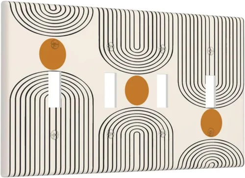 Miniatura 56 de Placa Decorativa de Pared Beige Boho de Mediados de Siglo Sol Abstracto 1-Gang Retro Años 70 Arte Geométrico Moderno con Arco Eléctrico Interruptor