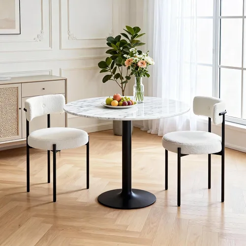 Miniatura 14 de AVAWING Juego de 6 sillas de comedor de piel sintética negra, modernas sillas de cocina tapizadas con patas de metal y respaldo curvo, sillas