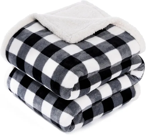 Miniatura 13 de BEAUTEX Manta de Vellón Sherpa, Mantas y Cobijas de Felpa a Cuadros Búfalo Súper Suaves y Cálidas, Manta Ligera Acogedora y Suave para Sofá y Cama
