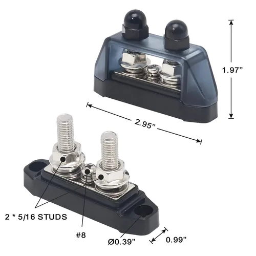 Miniatura 3 de Recoil S2P-516 Barra colectora con pernos dobles de 5/16” y terminales de tornillo #8, bloque de distribución de potencia con terminales de anillo