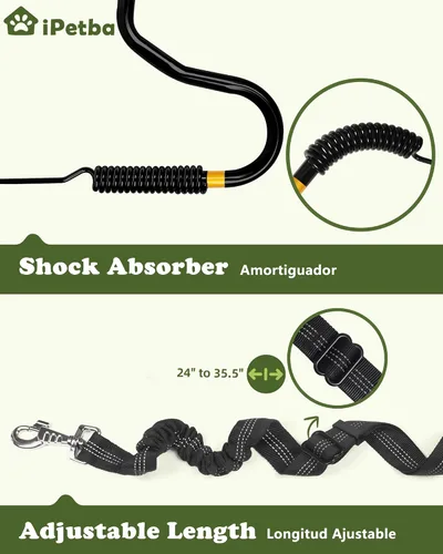 Miniatura 6 de Correa de bicicleta para perros – Accesorio de bicicleta manos libres para perros, absorción de golpes segura, longitud ajustable, fácil de instalar
