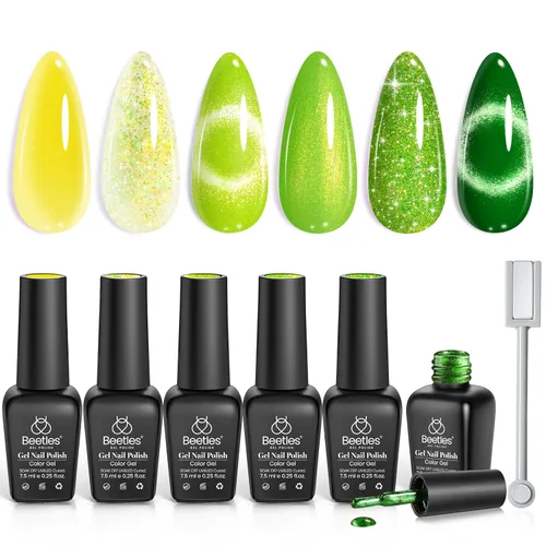 Miniatura 11 de Beetles - Juego de esmaltes de uñas de gel para boda, 6 colores, color nude, rosa, malva, blanco, con brillantina, para remojar con luz UV LED, arte