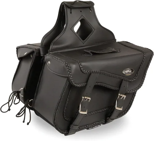 Miniatura 2 de Milwaukee Leather SH664ZB - Tirador de PVC trenzado grande con cremallera sobre alforjas, talla única