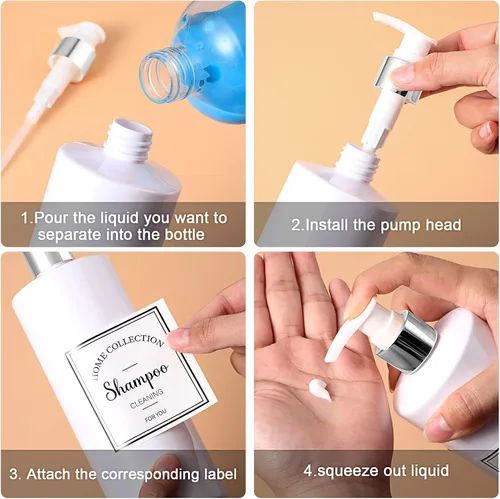 Miniatura 6 de Juego de 3 botellas con bomba de 16 onzas, botella de champú y acondicionador, dispensador de jabón recargable de plástico, dispensador de ducha