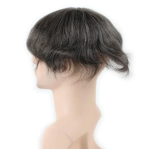 Miniatura 4 de Toupee para hombre 10 × 8 "cabello humano 5# mezcla de colores 10% gris sintético hairpiece piel fina sistema de reemplazo de pelo base de red