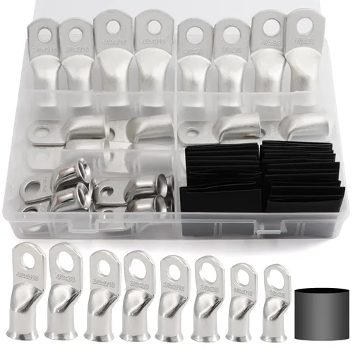 Miniatura 11 de Kit de 260 terminales de anillo de batería AWG8 de calibre 4 6 2 1/0 y conectores a tope no aislados, 65 lengüetas de férula de crimpado sin