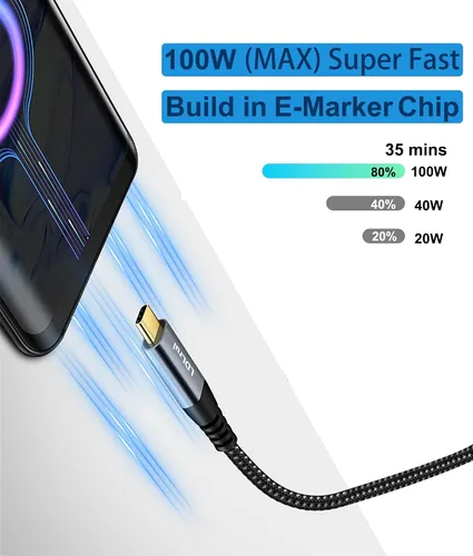 Miniatura 5 de Cable USB C corto [1 pie, paquete de 2] Transferencia de datos de 10 Gbps, salida de monitor USB-C 4K a 60Hz y cable de carga rápida de 100 W