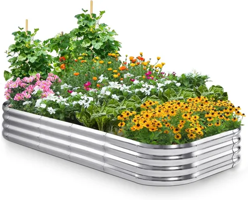 Miniatura 12 de Quictent - Juego de caja de maceta de jardín galvanizado elevada, 6x3x1 pies Caja de maceta de metal ovalada para verduras, Gris oscuro