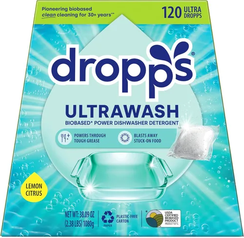 Miniatura 11 de Dropps UltraWash Plus Cápsulas de detergente para lavavajillas, limón cítrico (64 unidades) - Triple potencia de acción Ayuda de enjuague