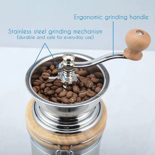 Miniatura 4 de Easyworkz Molinillo de café manual con recipiente hermético,Ajuste ajustable,Herramienta de molino de grano de café de rebabas de acero inoxidable